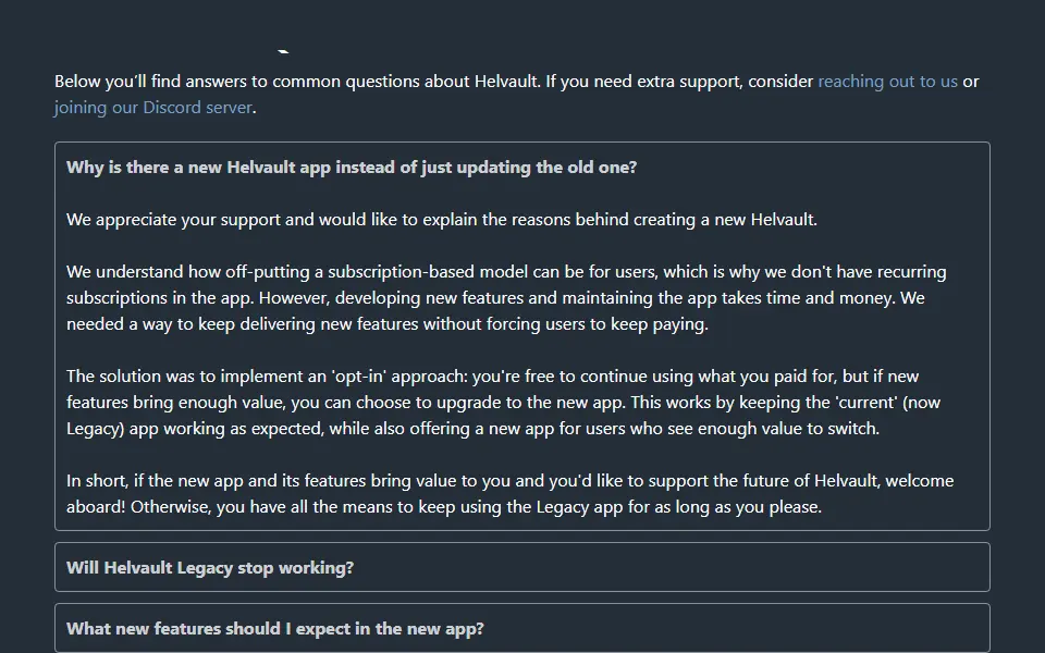 Helvault interface screenshot