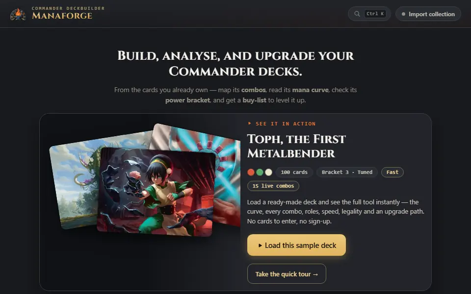 Manaforge interface screenshot