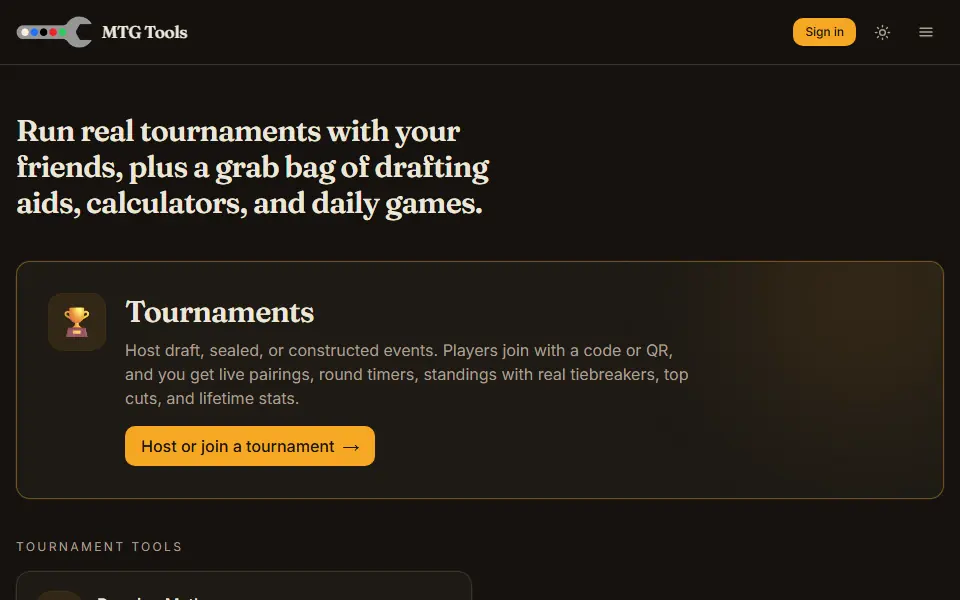 MTG Tools interface screenshot