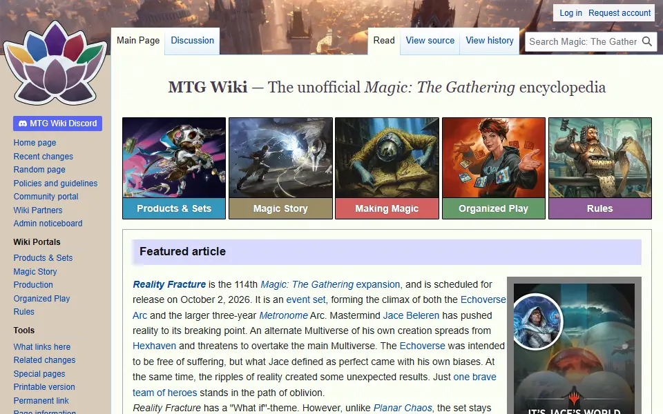 MTG Wiki interface screenshot